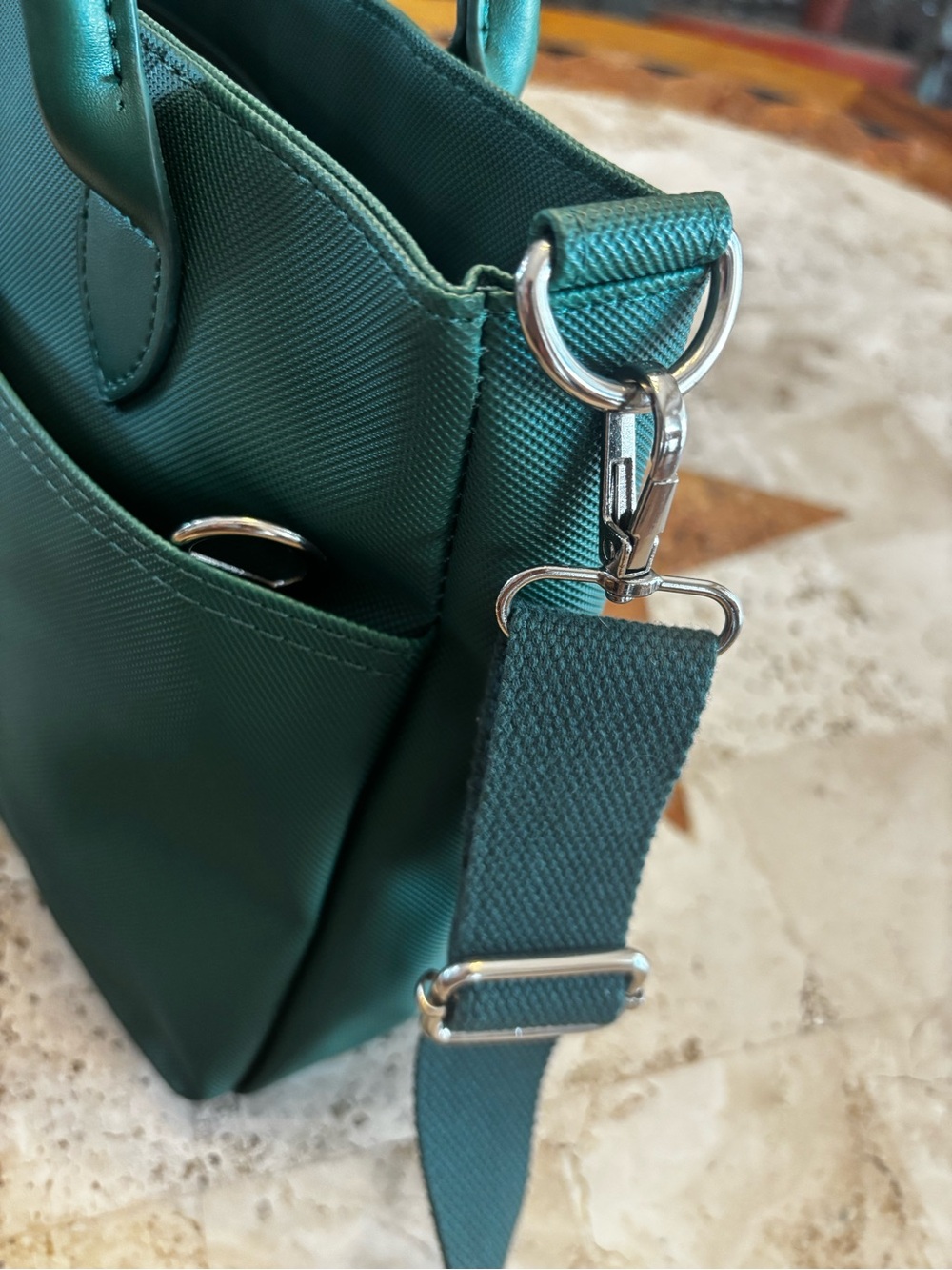 Lacoste Green Chantaco Tote Crossbody Bag Croc Logo Detachable Strap - Picture 9 of 14